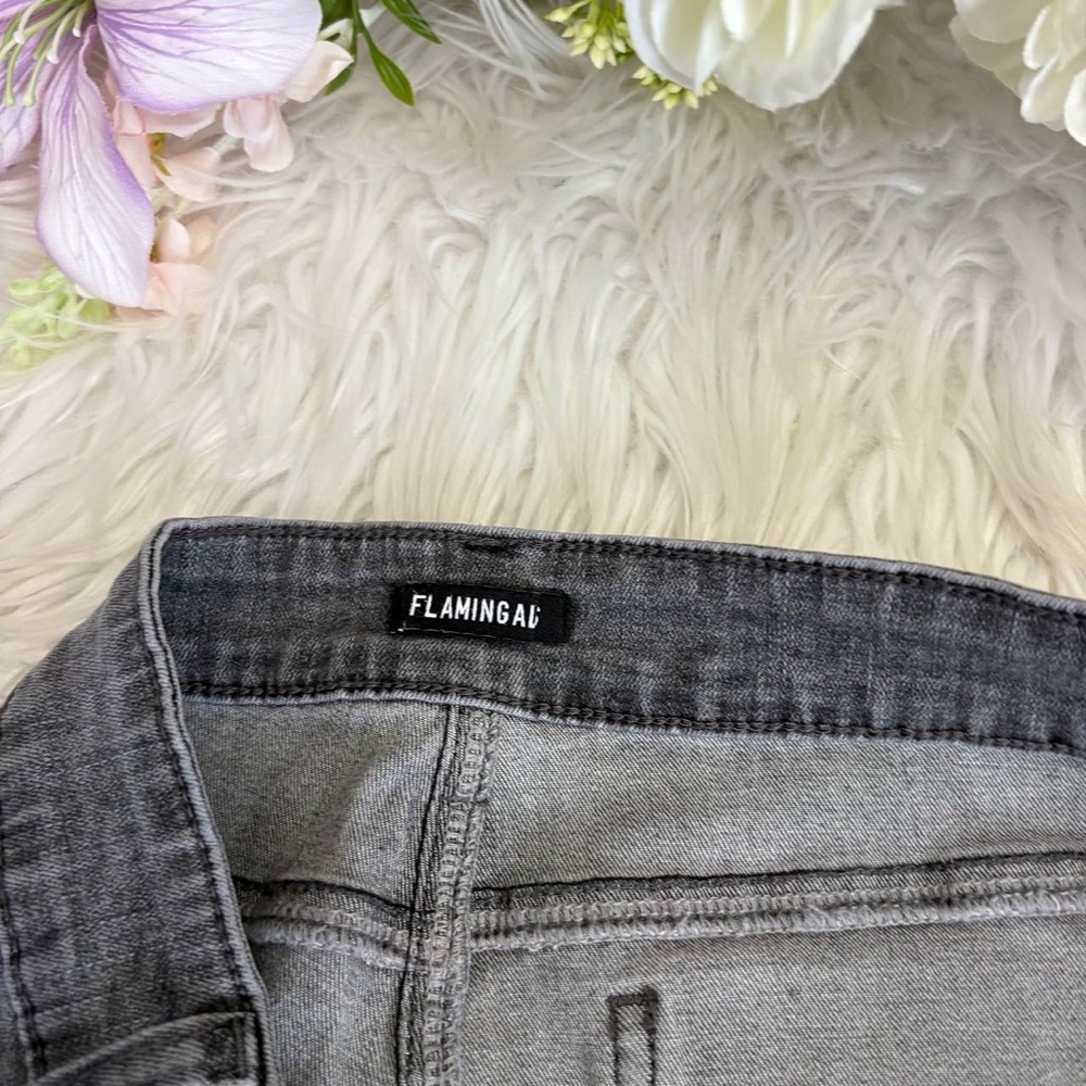 Wash Stitch Detail Raw Hem Mid Waist Wide Leg Jeans Without Belt L JK7-7 - Picture 8 of 8